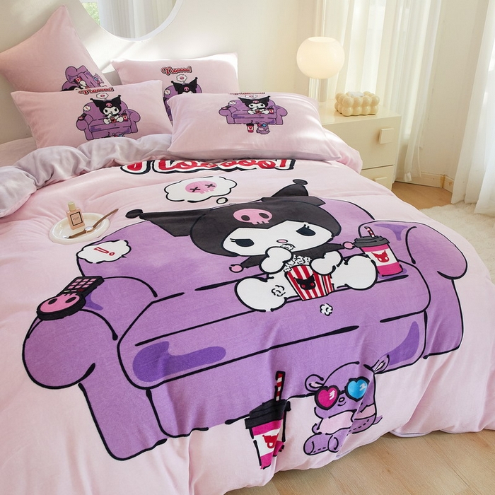 91家纺网 家纺一手货源 找家纺 蘭菲家纺 2024新款牛奶绒卡通三丽鸥四件套 星期天