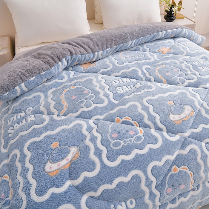 91家纺网 家纺一手货源 找家纺 南北家居 2024新款AB版雪花绒羊羔绒冬被被子被芯 恐龙战队