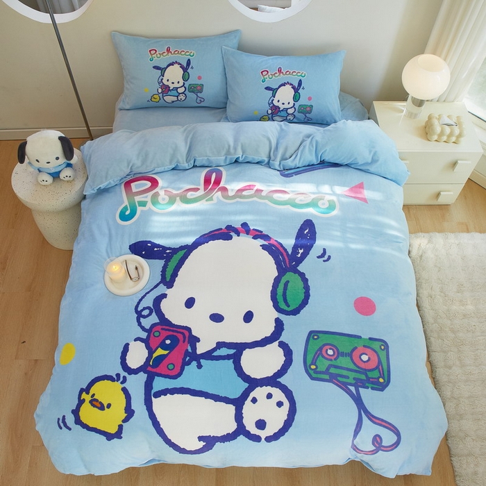 91家纺网 家纺一手货源 找家纺 蘭菲家纺 2024新款牛奶绒卡通三丽鸥四件套 恰恰舞步