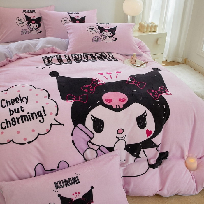 91家纺网 家纺一手货源 找家纺 蘭菲家纺 2024新款牛奶绒卡通三丽鸥四件套 明天见