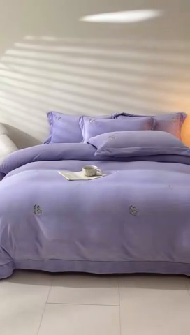 91家纺网 家纺一手货源 找家纺 新方向 2025新款全消光A类刺绣牛奶绒四件套-悦动 悦动-莫奈紫