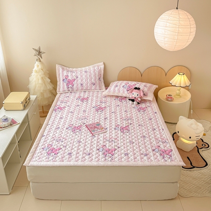 沐辰 2024新款牛奶绒夹棉床垫三丽欧系列 粉白美乐蒂