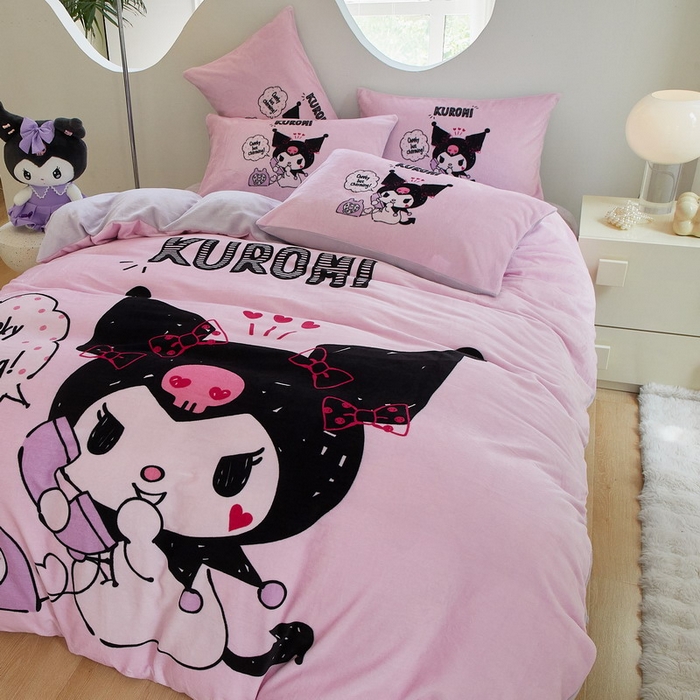 91家纺网 家纺一手货源 找家纺 蘭菲家纺 2024新款牛奶绒卡通三丽鸥四件套 明天见