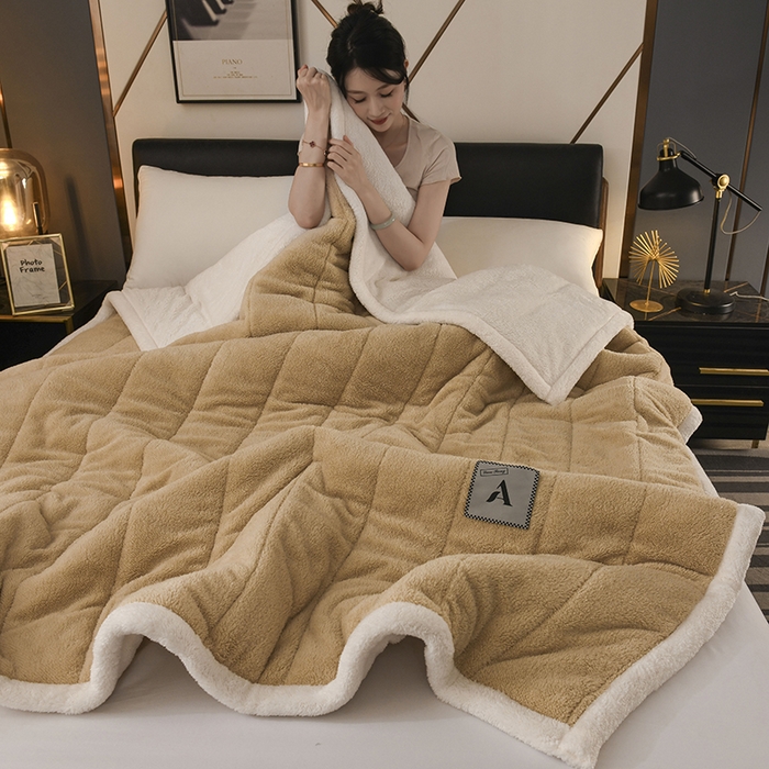 91家纺网 家纺一手货源 找家纺 恋绒家纺 2025新款加厚三层毛毯被牛奶绒复合毯子夹棉盖毯午睡毯子法莱绒毛毯 （亲肤绒-）-米咖