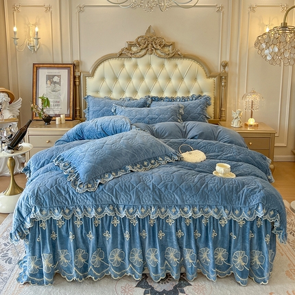 91家纺网 家纺一手货源 找家纺 网红馆（ck家纺） 2025新款高克重宝宝绒床裙四件套 伯爵蓝