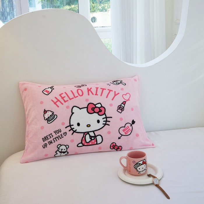 91家纺网 家纺一手货源 找家纺 蘭菲家纺 2024新款牛奶绒卡通三丽鸥单品枕套 甜小咪