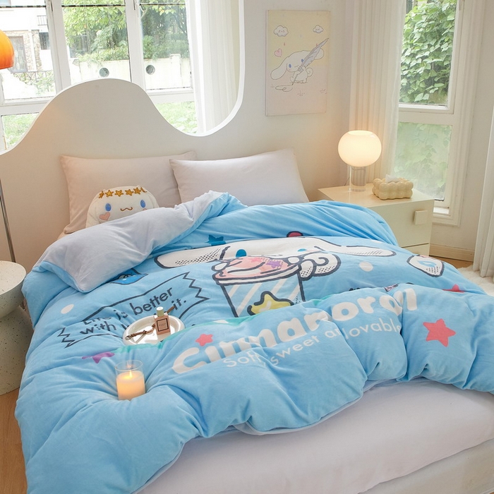 91家纺网 家纺一手货源 找家纺 蘭菲家纺 2024新款牛奶绒卡通三丽鸥单品被套 奶茶