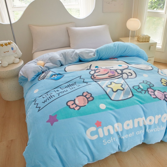 91家纺网 家纺一手货源 找家纺 蘭菲家纺 2024新款牛奶绒卡通三丽鸥单品被套 奶茶