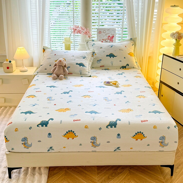 91家纺网 家纺一手货源 找家纺 妖妖家纺 2024新款200克牛奶绒单床笠 恐龙时代