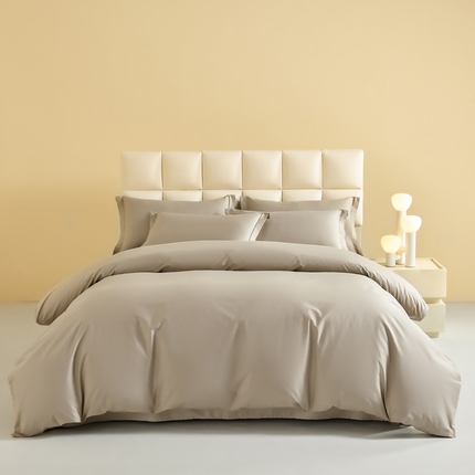 91家纺网 家纺一手货源 找家纺 元元被芯 2025款纯色全丝光-全精梳高密纺-铂金A类全棉四件套 咖色