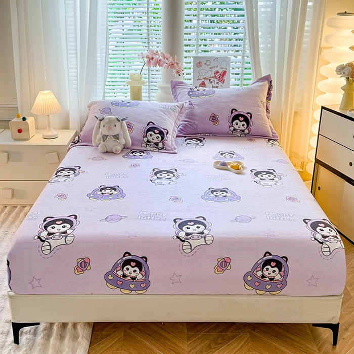 91家纺网 家纺一手货源 找家纺 妖妖家纺 2024新款200克牛奶绒单床笠 飞入星球