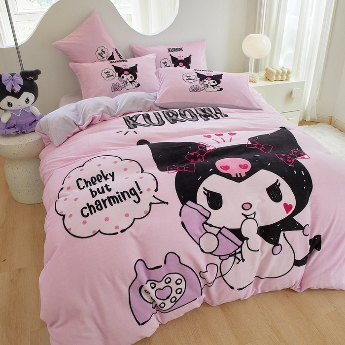 91家纺网 家纺一手货源 找家纺 蘭菲家纺 2024新款牛奶绒卡通三丽鸥四件套 明天见