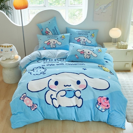 蘭菲家纺 2024新款牛奶绒卡通三丽鸥四件套 小吃货