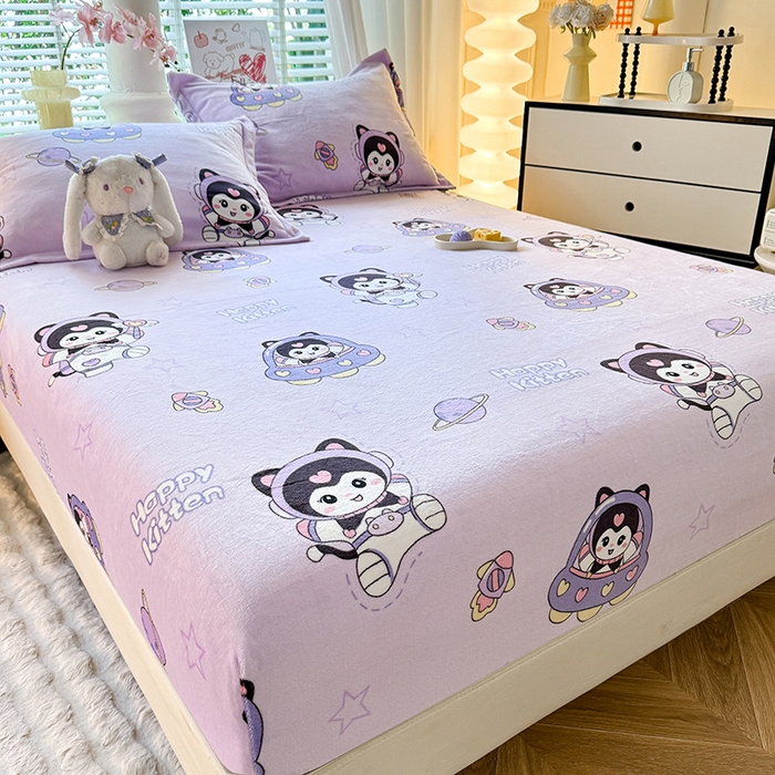 91家纺网 家纺一手货源 找家纺 妖妖家纺 2024新款200克牛奶绒单床笠 飞入星球