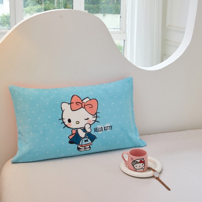 91家纺网 家纺一手货源 找家纺 蘭菲家纺 2024新款牛奶绒卡通三丽鸥单品枕套 摩卡蓝