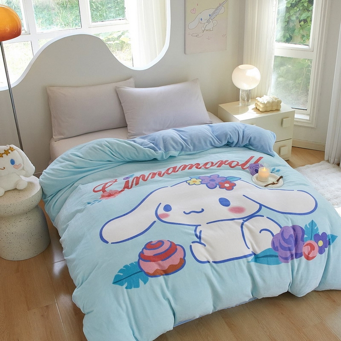 91家纺网 家纺一手货源 找家纺 蘭菲家纺 2024新款牛奶绒卡通三丽鸥单品被套 泡芙