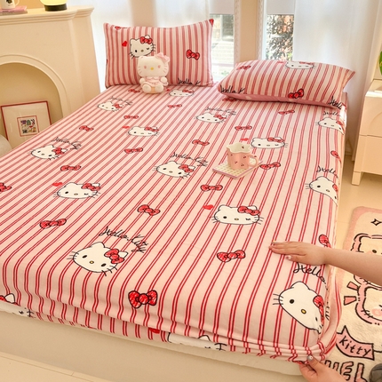 博雅 2024新款三丽鸥牛奶绒小版床笠系列 牛奶绒小版-高贵KT猫