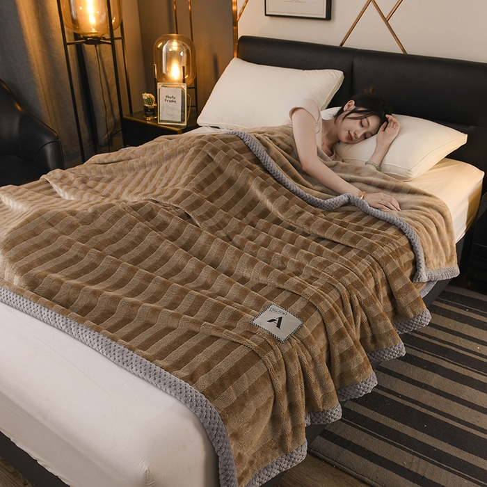 91家纺网 家纺一手货源 找家纺 恋绒家纺 2025新款双面绒休闲毛毯多功能毛毯牛奶绒毯子法莱绒盖毯 彩贝绒-咖色