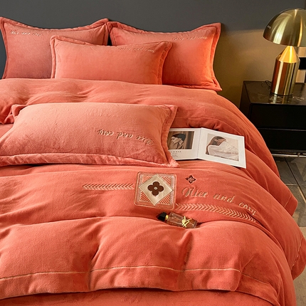 91家纺网 家纺一手货源 找家纺 昊翔家纺 2024新款A类全消光牛奶绒四件套-珍妮系列 珍妮-珊瑚橘