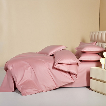 元元被芯 2025款纯色全丝光-全精梳高密纺-铂金A类全棉三件套 裸粉