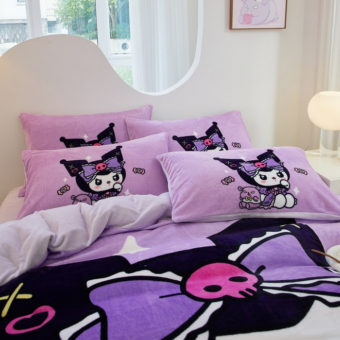 91家纺网 家纺一手货源 找家纺 蘭菲家纺 2024新款牛奶绒卡通三丽鸥四件套 绒小库