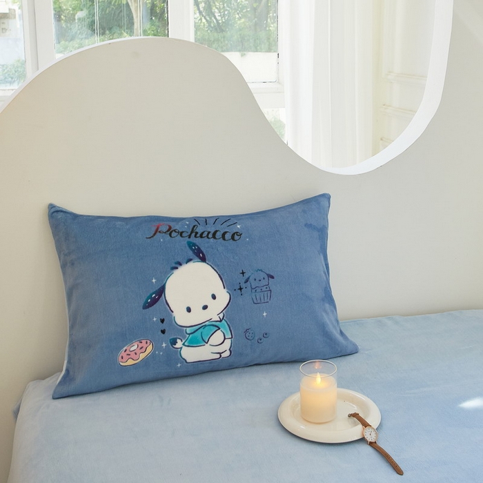 91家纺网 家纺一手货源 找家纺 蘭菲家纺 2024新款牛奶绒卡通三丽鸥四件套 恰恰.蓝