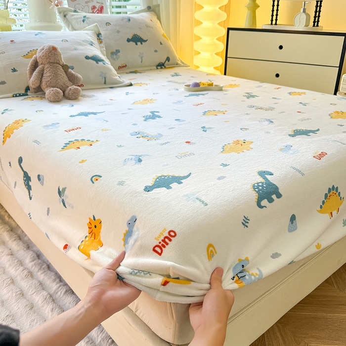 91家纺网 家纺一手货源 找家纺 妖妖家纺 2024新款200克牛奶绒单床笠 恐龙时代