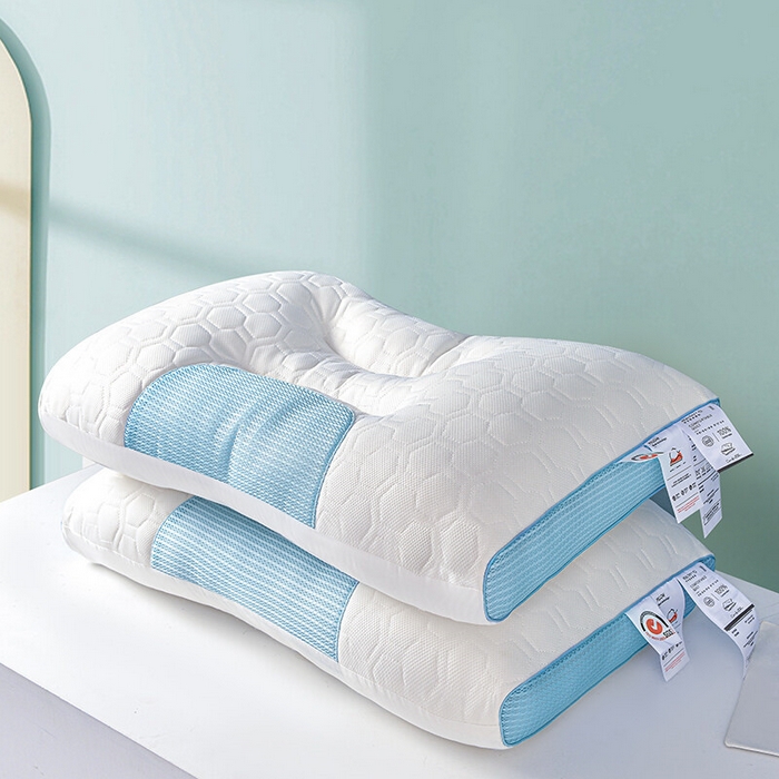 91家纺网 家纺一手货源 找家纺 佳尚枕芯 2025新款大豆乳胶+针织棉spa枕 单人枕芯 枕头 护颈枕 SPA按摩功能蓝色中枕48x74cm /只