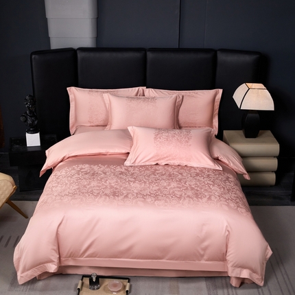 淳绵家居 2024新款50*50S双股长绒棉大版定位提花四件套 兰黛尔-豆沙粉