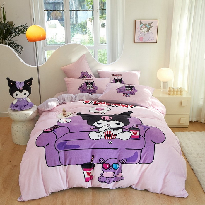 91家纺网 家纺一手货源 找家纺 蘭菲家纺 2024新款牛奶绒卡通三丽鸥四件套 星期天