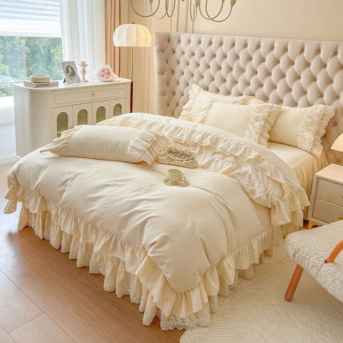 91家纺网 家纺一手货源 找家纺 （总）亲亲公主 2025新款轻法式全棉超柔磨毛四件套-莉娜公主