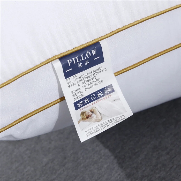 91家纺网 家纺一手货源 找家纺 佳尚枕芯 2025新款高端欧式酒店枕立体拼色刺绣羽丝绒酒店枕芯枕头 欧式浅黄48x74cm中枕