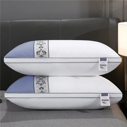 佳尚枕芯 2025新款高端欧式酒店枕立体拼色刺绣羽丝绒酒店枕芯枕头 欧式淡蓝48x74cm低枕