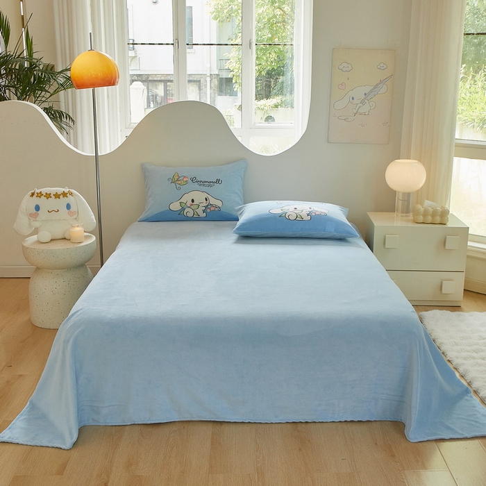 91家纺网 家纺一手货源 找家纺 蘭菲家纺 2024新款牛奶绒卡通三丽鸥四件套 清新