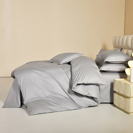 元元被芯 2025款纯色全丝光-全精梳高密纺-铂金A类全棉三件套 兰灰