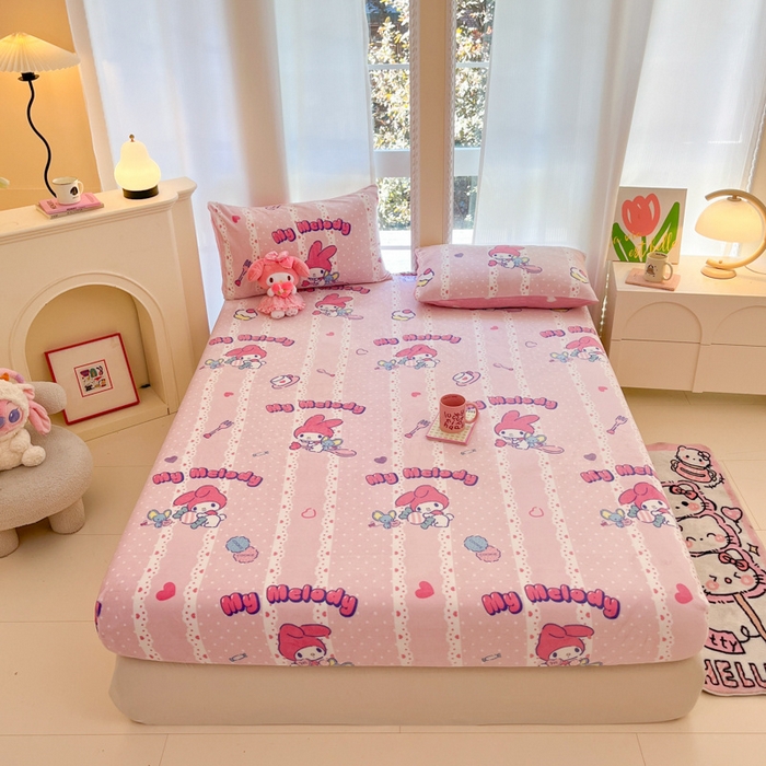 91家纺网 家纺一手货源 找家纺 博雅 2024新款三丽鸥牛奶绒小版床笠系列 牛奶绒小版-贪吃美乐蒂