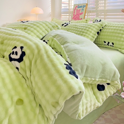 91家纺网 家纺一手货源 找家纺 （总）鸿羽樱（鸿羽樱）家纺 2024新款加厚泡泡牛奶绒印花工艺立体四件套