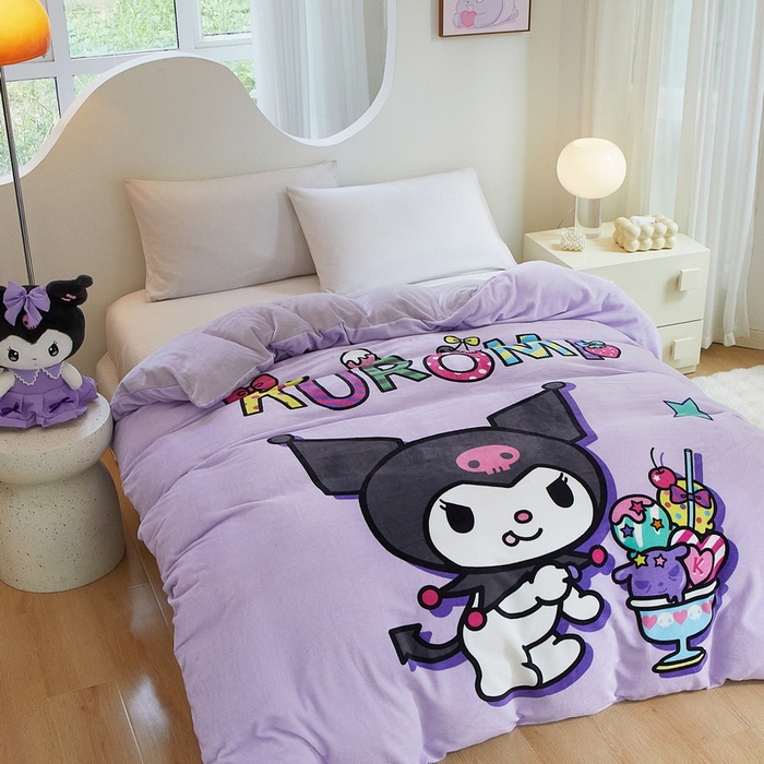 91家纺网 家纺一手货源 找家纺 蘭菲家纺 2024新款牛奶绒卡通三丽鸥单品被套 果茶