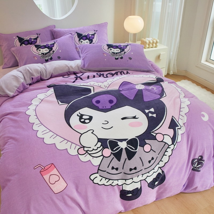 91家纺网 家纺一手货源 找家纺 蘭菲家纺 2024新款牛奶绒卡通三丽鸥四件套 巴库奶油