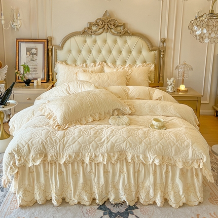 91家纺网 家纺一手货源 找家纺 网红馆（ck家纺） 2025新款高克重宝宝绒床裙四件套 奶油黄