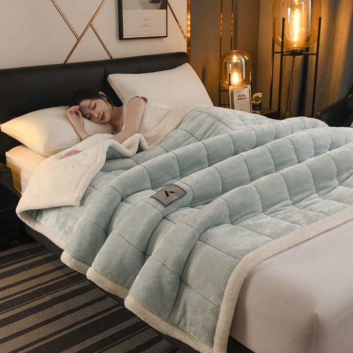 91家纺网 家纺一手货源 找家纺 恋绒家纺 2025新款加厚三层毛毯被牛奶绒复合毯子夹棉盖毯午睡毯子法莱绒毛毯 （亲肤绒-）-天空蓝