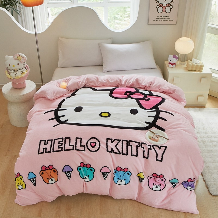 91家纺网 家纺一手货源 找家纺 蘭菲家纺 2024新款牛奶绒卡通三丽鸥单品被套 粉系