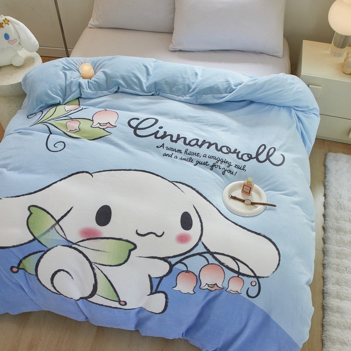 91家纺网 家纺一手货源 找家纺 蘭菲家纺 2024新款牛奶绒卡通三丽鸥单品被套 清新