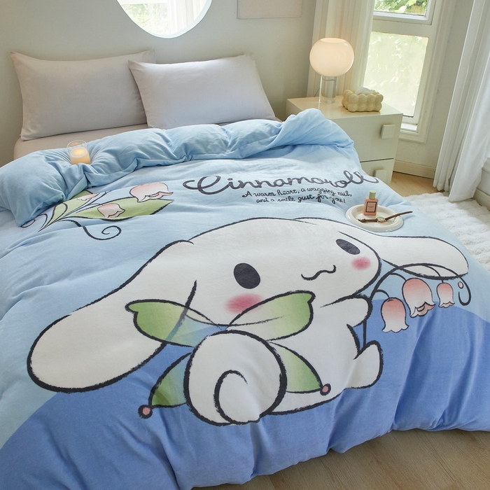 91家纺网 家纺一手货源 找家纺 蘭菲家纺 2024新款牛奶绒卡通三丽鸥单品被套 清新