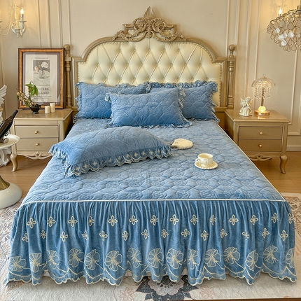 91家纺网 家纺一手货源 找家纺 网红馆（ck家纺） 2025新款高克重宝宝绒床裙三件套 伯爵蓝