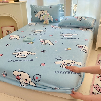 博雅 2024新款三丽鸥牛奶绒小版床笠系列 牛奶绒小版-蛋糕玉桂狗
