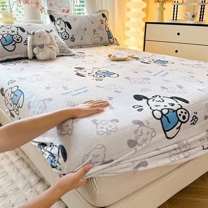 91家纺网 家纺一手货源 找家纺 妖妖家纺 2024新款200克牛奶绒单床笠 wink狗狗