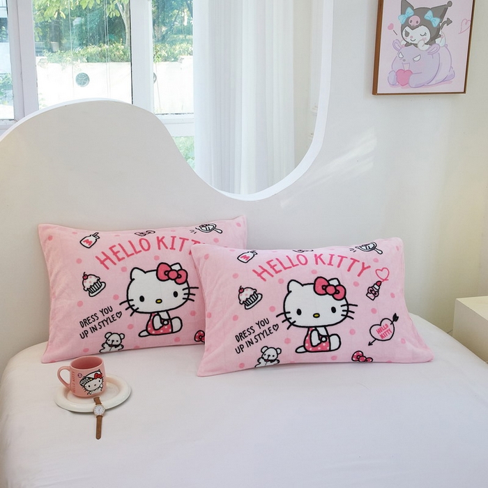 91家纺网 家纺一手货源 找家纺 蘭菲家纺 2024新款牛奶绒卡通三丽鸥单品枕套 甜小咪