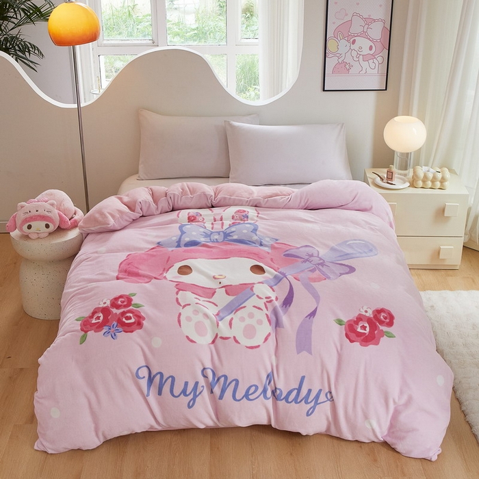 91家纺网 家纺一手货源 找家纺 蘭菲家纺 2024新款牛奶绒卡通三丽鸥单品被套 呆萌