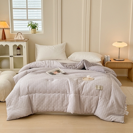 91家纺网 家纺一手货源 找家纺 航途席业 2025新款A类针织棉华夫格大豆被加厚保暖冬被被子春秋被 轻灰